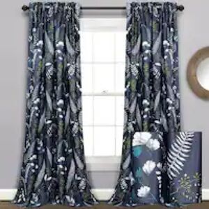 Floral Patterned Curtains - Blue and White